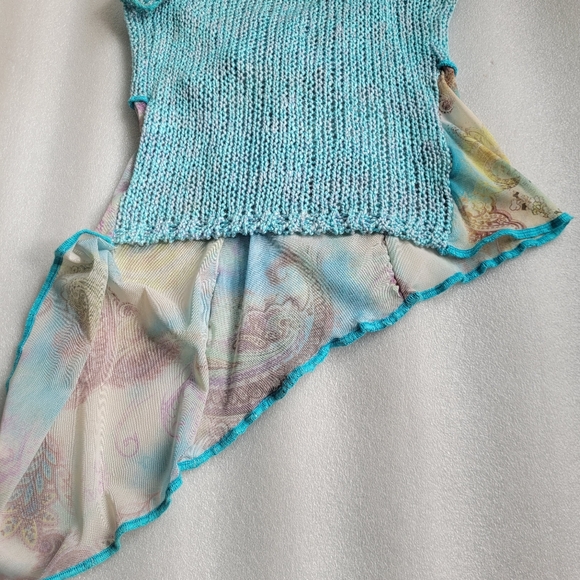 VTG Y2K Ogo Geral Asymmetrical Mesh Top Fairycore Whimsigoth Crochet Paisley - Picture 9 of 13